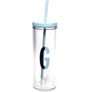 Kate spade Initial Thermal Tumbler cup With Straw, G blue nwt